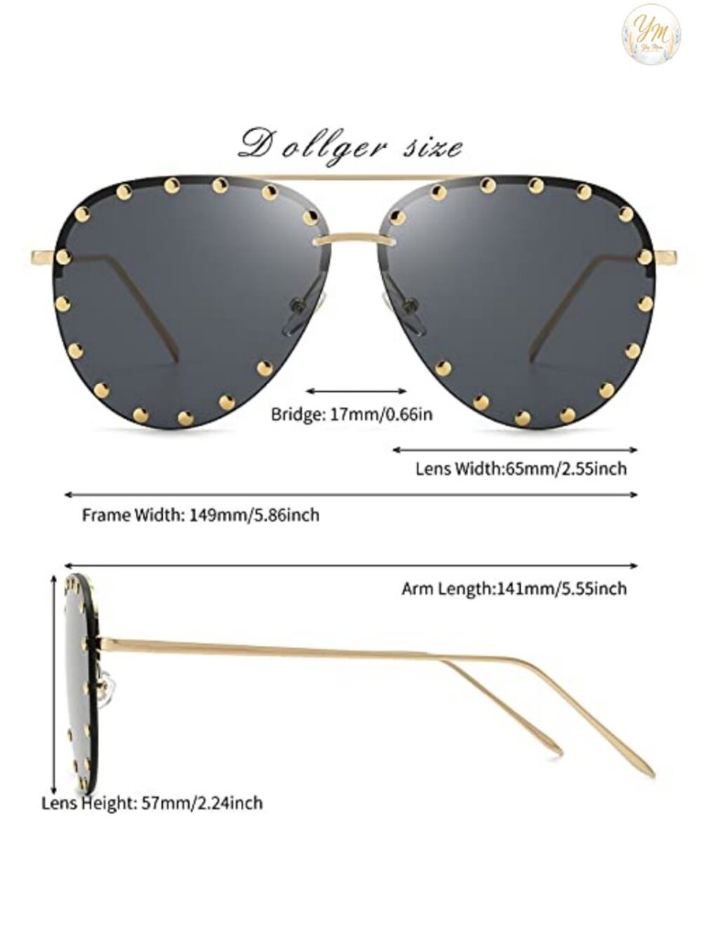 Studded Aviator Sunglasses Women Metal Frame UV400 - Picture 4 of 5